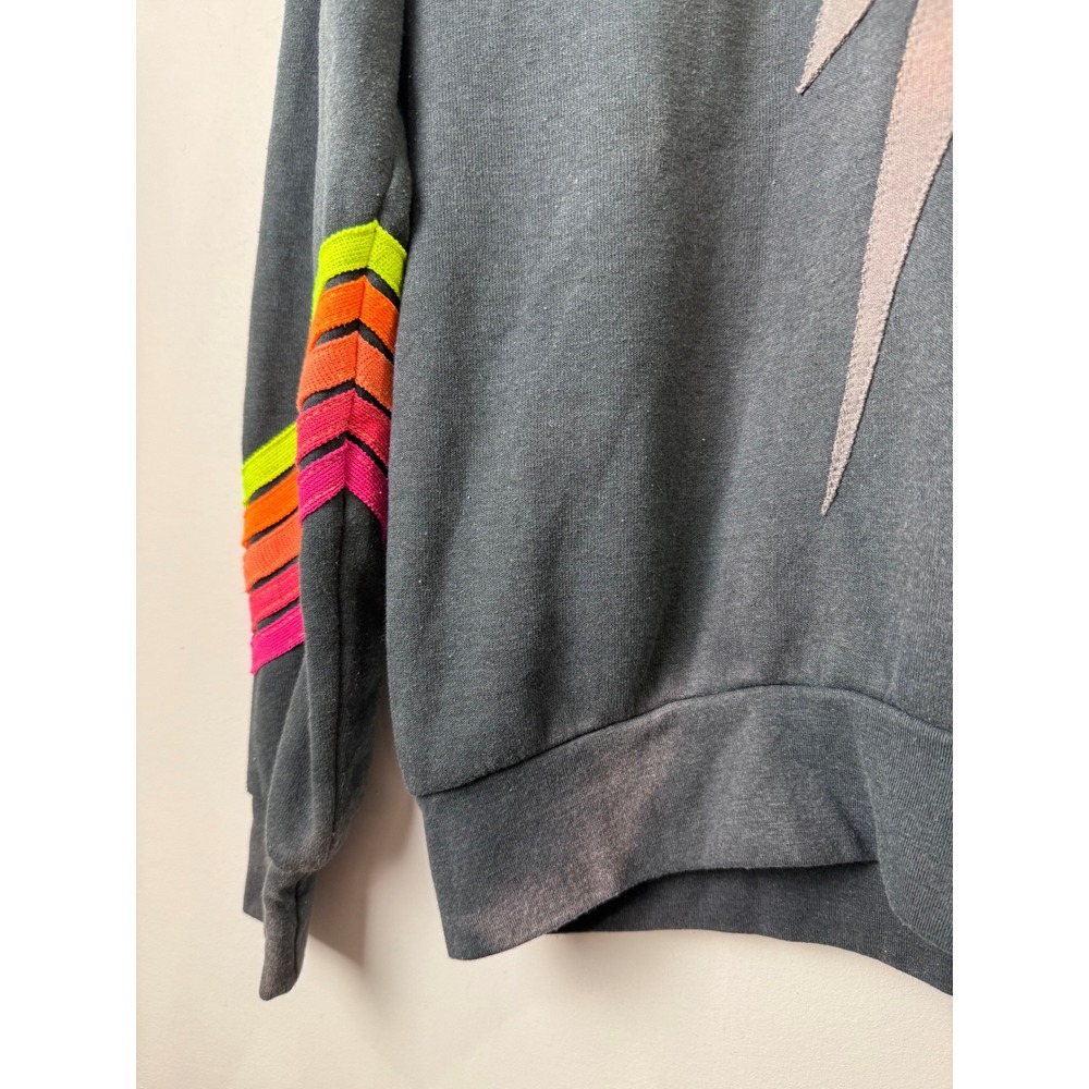 Aviator Nation Women Grey Lightning Bolt Neon Stripe Sweatshirt Small - Picture 3 of 10